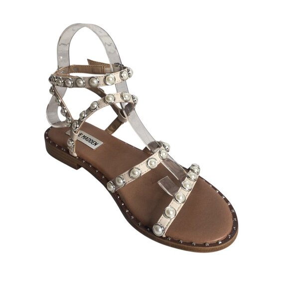 Steve Madden Sandals Womens Size 8 Travel-P Pearl Stud Gladiator Strappy Ivory - Picture 5 of 11